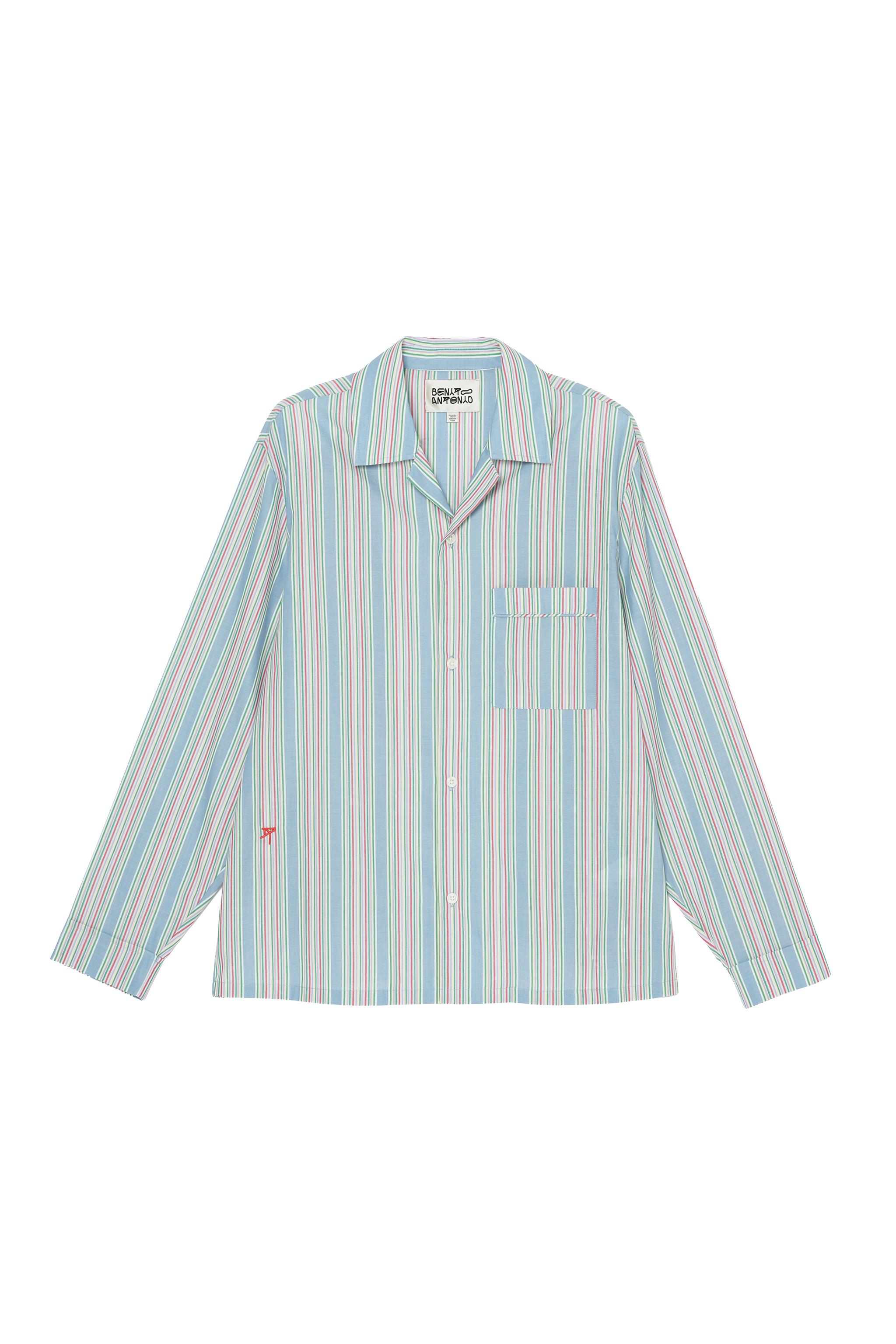 RELAXED FIT STRIPED JACQUARD SHIRT — Light blue