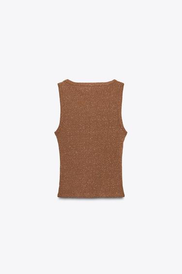 WASHED-EFFECT STUDDED TOP - Brown by Zara - Image 4
