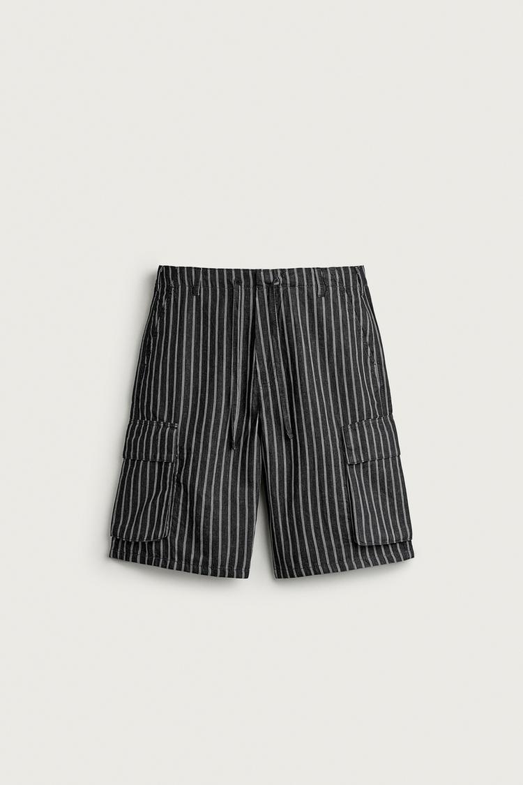 BERMUDA CARGO DENIM ALGODÓN - LINO RAYAS