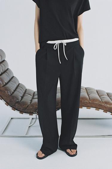 WIDE-LEGパンツ ダブルウエストバンドブラックZaraのWIDE-LEGパンツ ダブルウエストバンド - ブラック