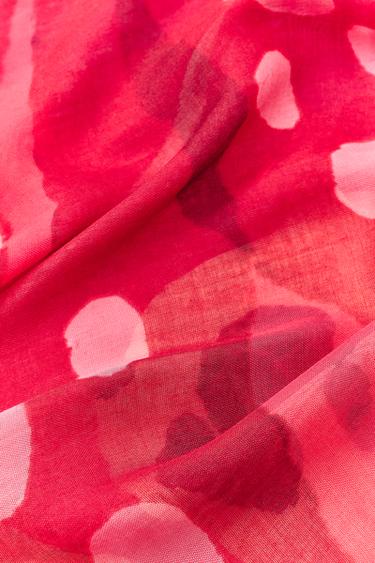 HIBISCUS PRINT MODAL SILK SCARF - Fuchsia by Zara - Image 3