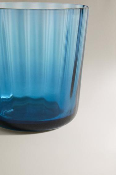 GLASS TUMBLER WITH LINE DESIGN - Blue by Zara - Image 3