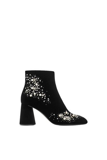 BEADED VELVET ANKLE BOOTS