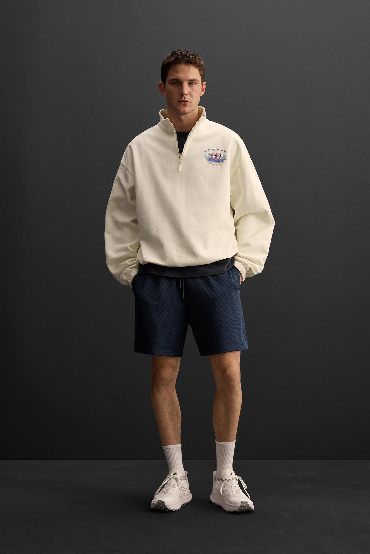 Zara RUNNING PRINT QUARTER-ZIP SWEATSHIRT - Oyster-white