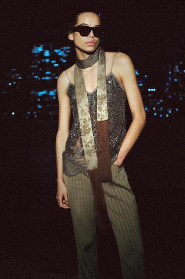 TOP ME TIRANDA DHE TEMINA ZW COLLECTION - Argjend i errët nga Zara - Imazh 0