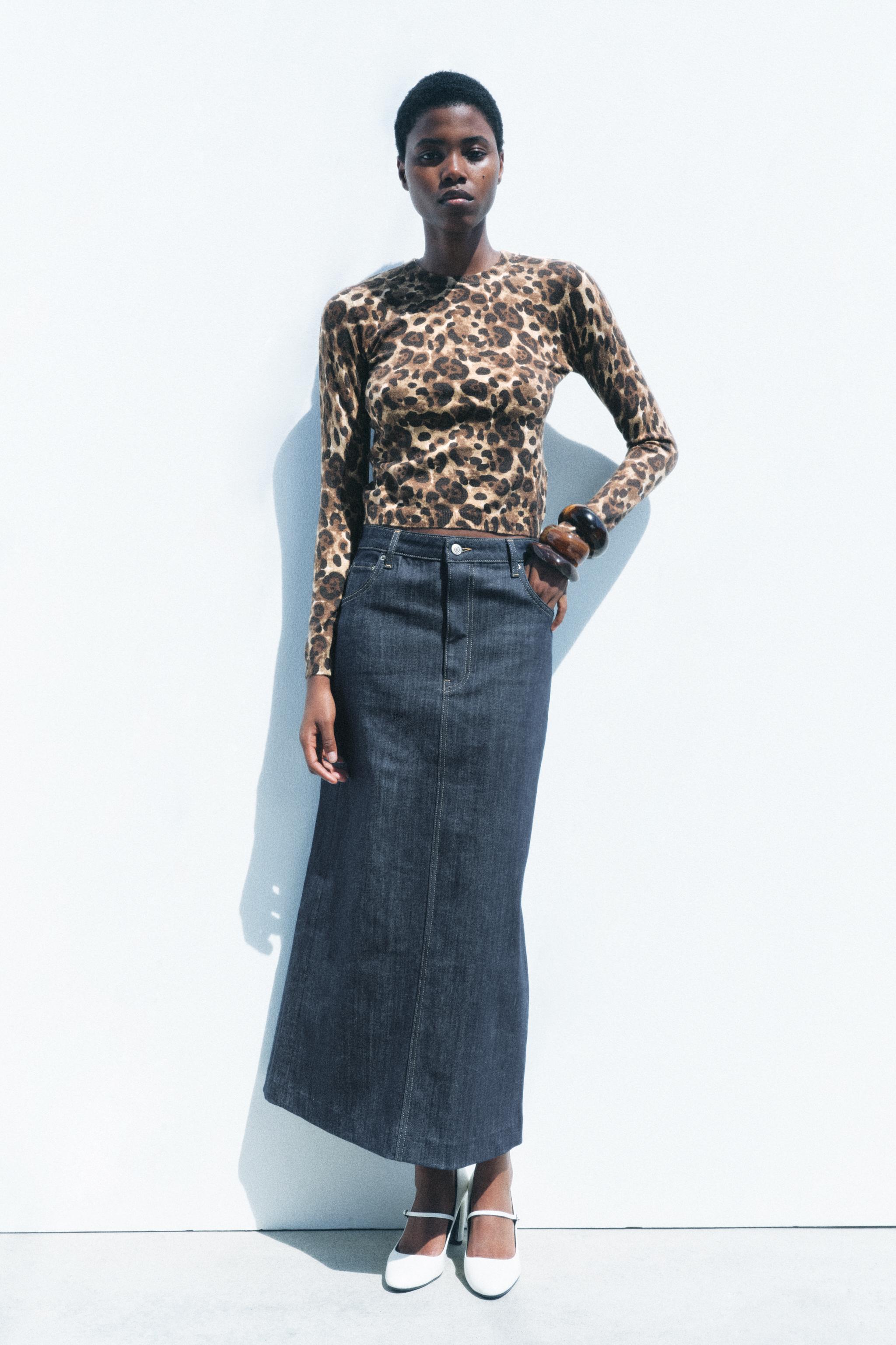 Leopard denim skirt zara hotsell