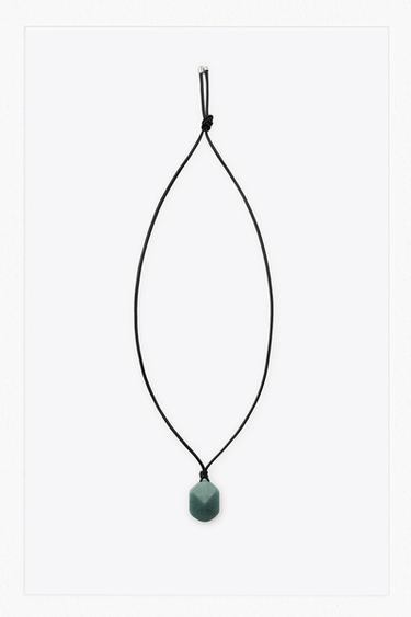 LEATHER CORD STONE NECKLACE - Green / Blue by Zara
