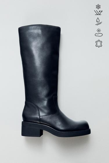 BOTTES HAUTES PLATES EN CUIR HYDROFUGES - Noir de Zara - Image 4