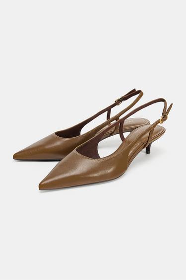 LEATHER KITTEN HEEL SHOES - Brown by Zara - Image 3