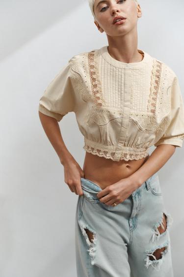 EMBROIDERED CROP SHIRT - Vanilla by Zara