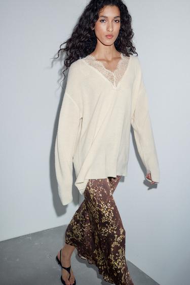 WOOL BLEND LACE JUMPER - Ecru by Zara