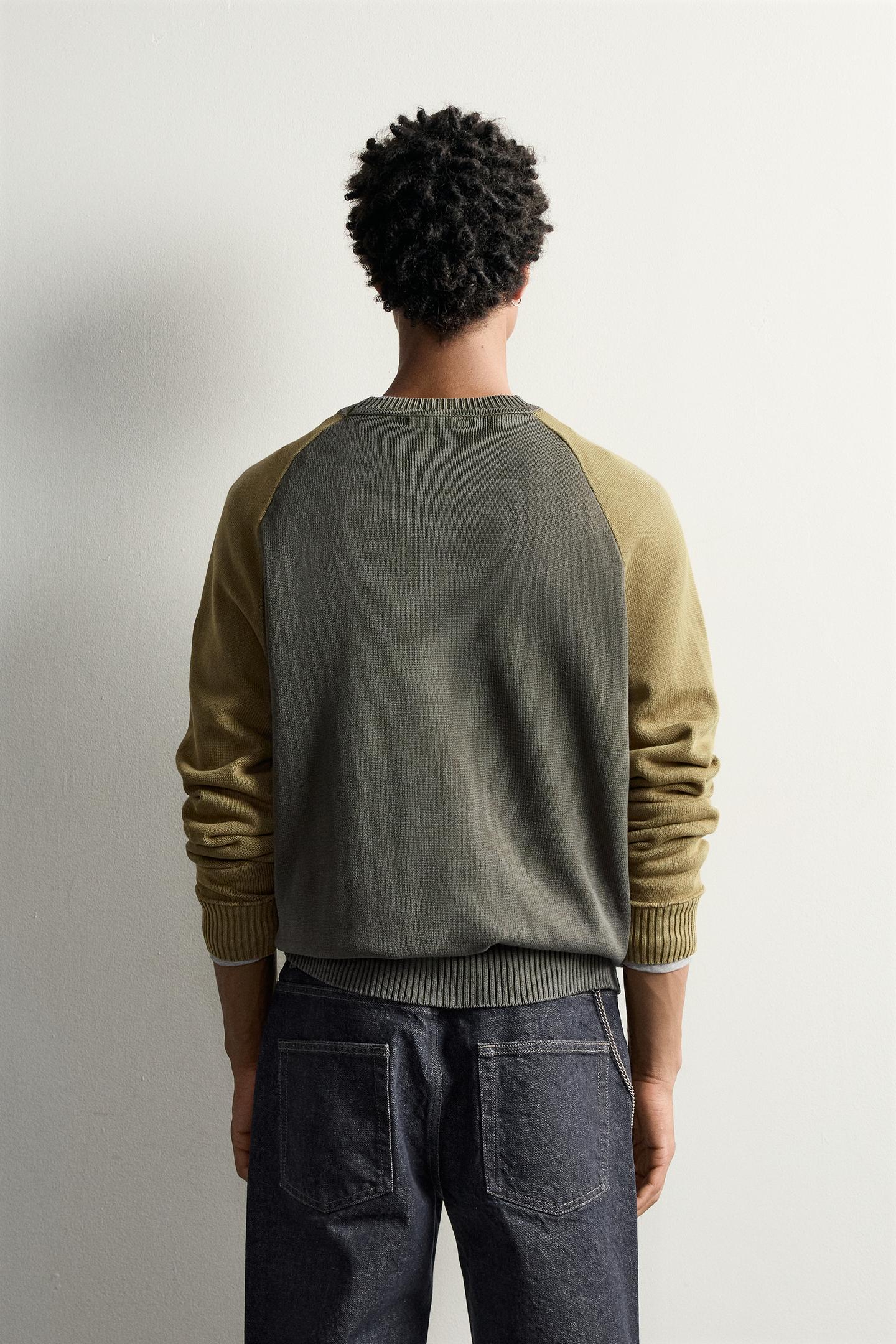 Мужской свитер Zara Colorblock Relaxed Fit, цвет: Хаки — фото 3