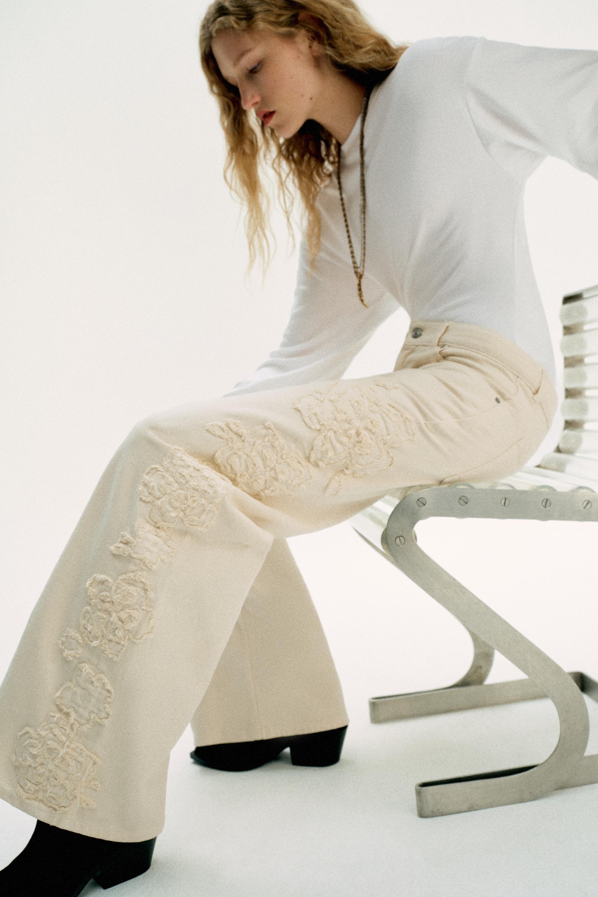 Женские джинсы Zara Z1975 MID-RISE WIDE-LEG STRUCTURED FLORAL JEANS — фото 3