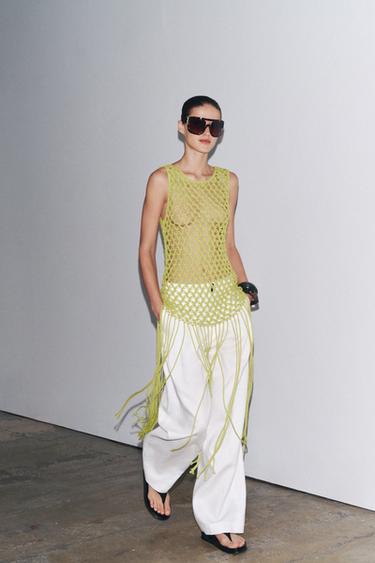FRINGED CROCHET KNIT TOP - Lime by Zara