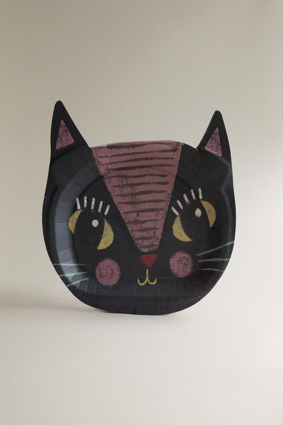 KINDER-PAPIERTELLER IN SCHWARZER KATZEN-HALLOWEEN-FORM (12ER-PACK) - Bunt von Zara - Bild 0