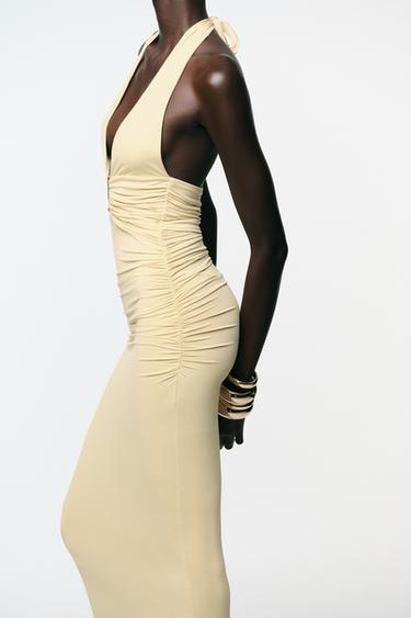 POLYAMIDE HALTER DRESS - Yellow by Zara