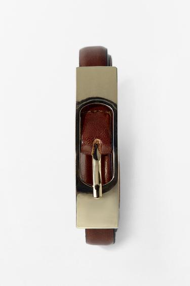 THIN BELT WITH RECTANGULAR BUCKLE - Brown by Zara