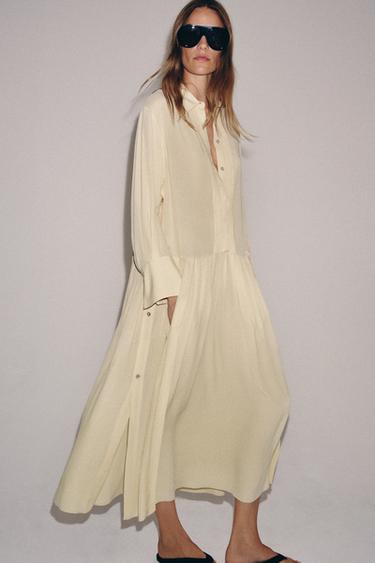 ZW COLLECTION FLOWING SHIRT DRESS - Beige by Zara