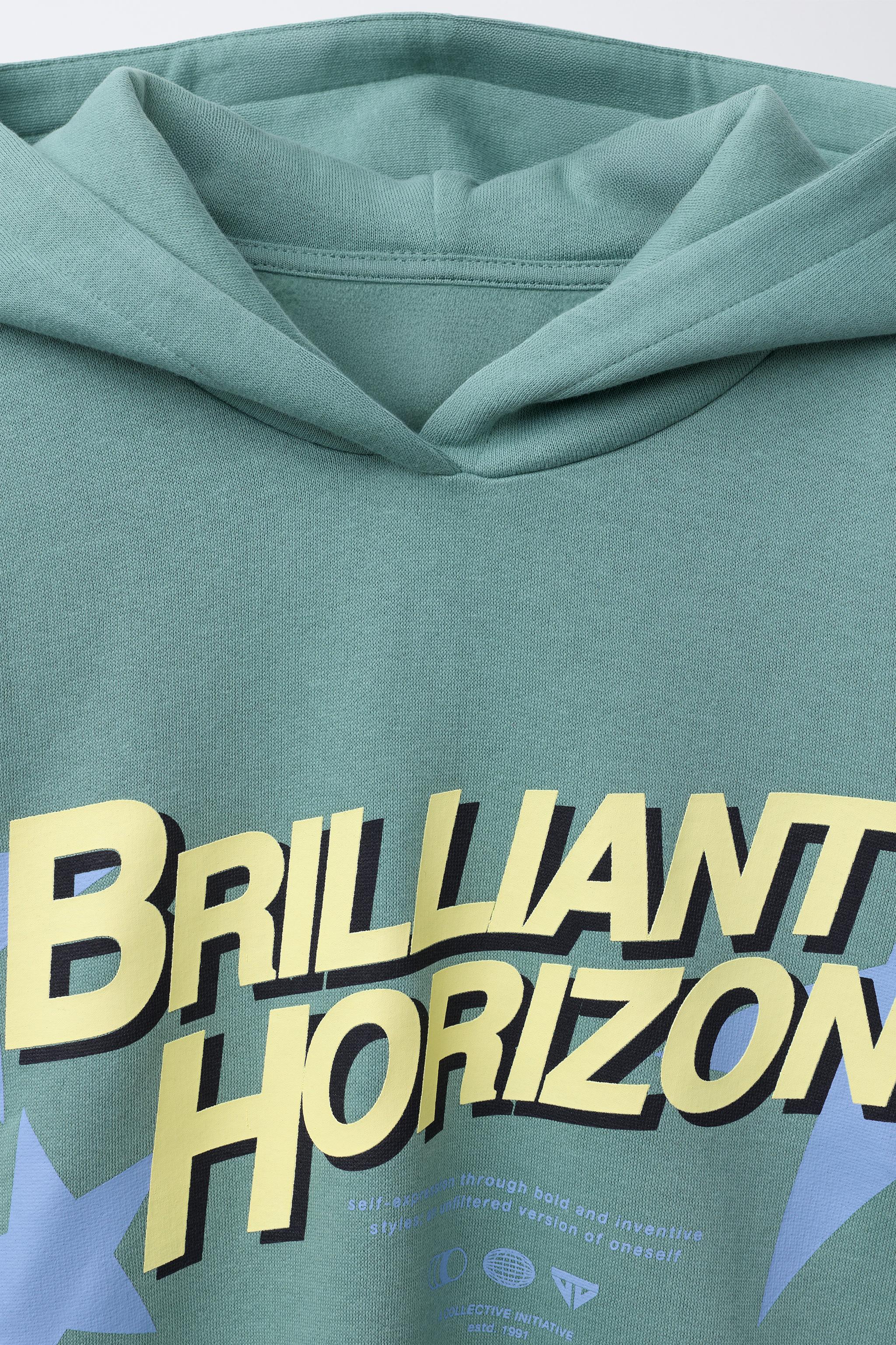はなたろ HOODED SWEATSHIRT WITH TEXT AND STARS - Green | ZARA United