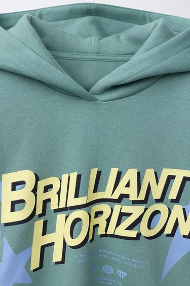 HOODIE WITH SLOGAN AND STARS - Green by Zara - Image 2