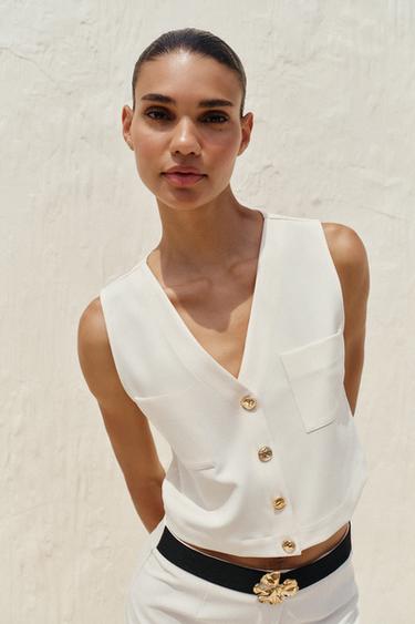 SLEEVELESS CREPE TOP - Ecru by Zara - Image 1