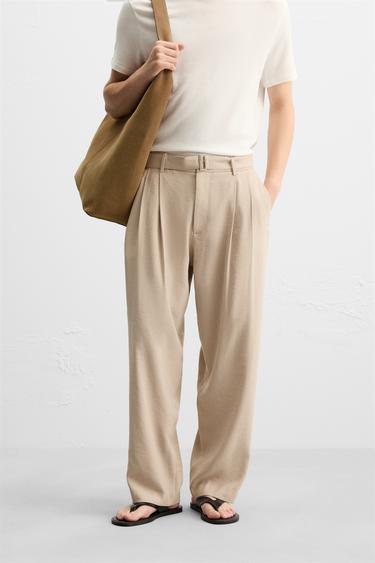 PLEATED TROUSERS WITH BELT - camel by Zara