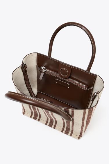 STRIPED PRINT CANVAS BAG - Brown by Zara - Image 4