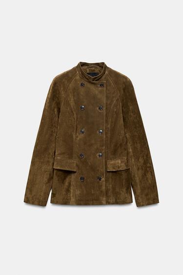 CAZADORA ENTALLADA PIEL ANTE 100% - Khaki claro de Zara