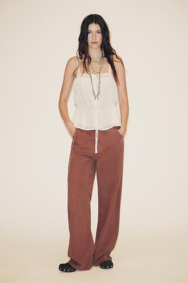 Zara FLOWY BELTED PANTS - Terracotta