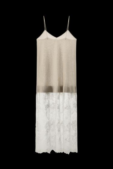 VESTIDO PUNTO COMBINADO ENCAJE - Blanco roto de Zara - Imagen 0
