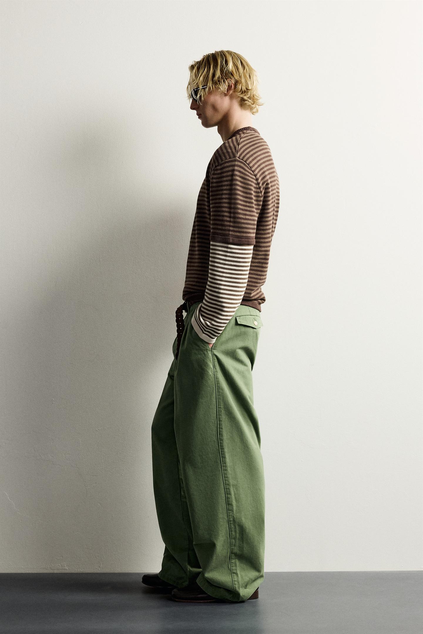 Мужской свитер Zara Contrast Striped Jacquard, цвет: Коричневый — фото 4