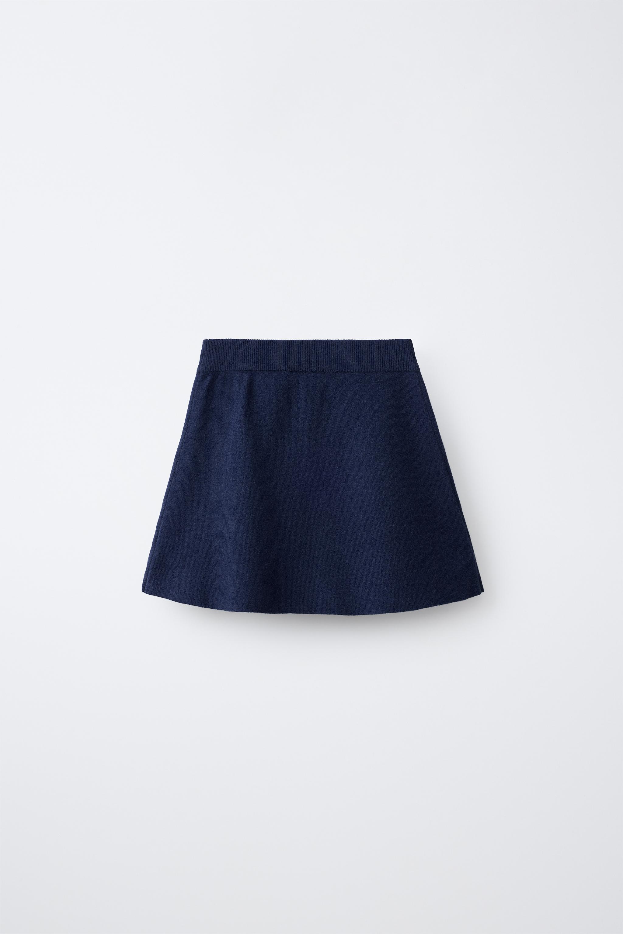 PLEATED KNIT SKIRT — Blue