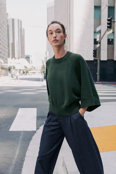 KNIT SWEATER WITH LOOSE-FIT SLEEVES - Dark green by Zara