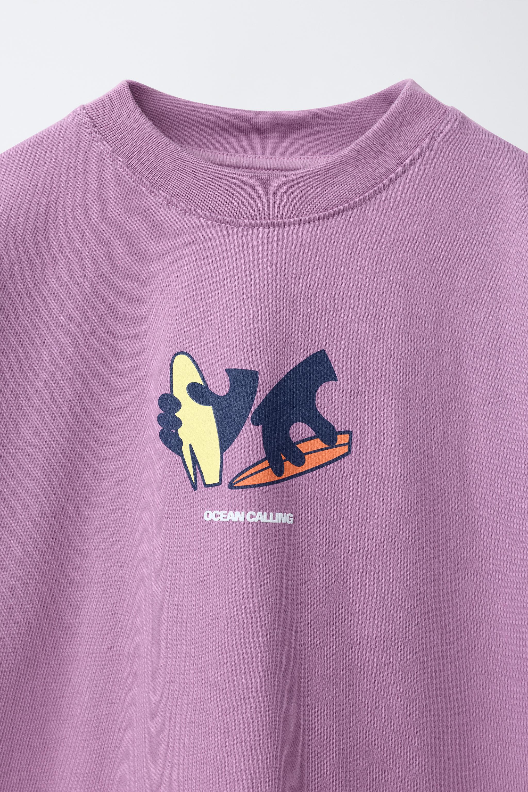 サーフプリントTシャツ - パープル | ZARA Japan / 日本