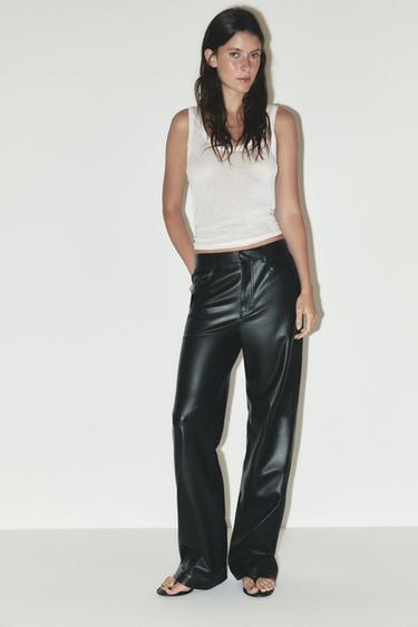 Zara FAUX LEATHER PANTS - Black
