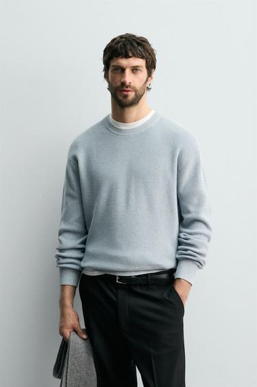 سترة بحياكة اللؤلؤة - أزرق فيجوريه الخاص بـ Zara