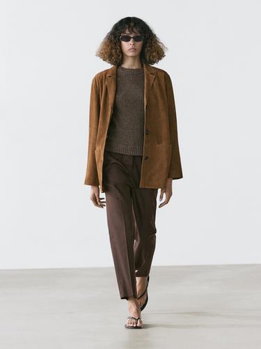 Americana solapa piel ante - Marrón de Zara - Imagen 0