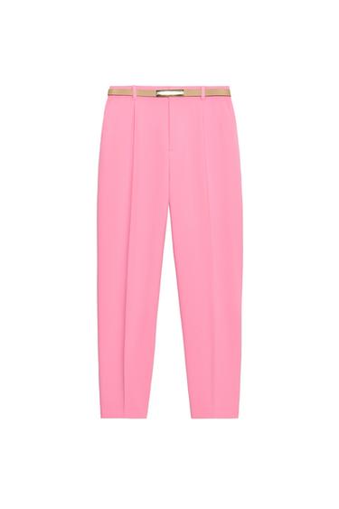 CROPPED TROUSERS WITH BELT - Pink by Zara