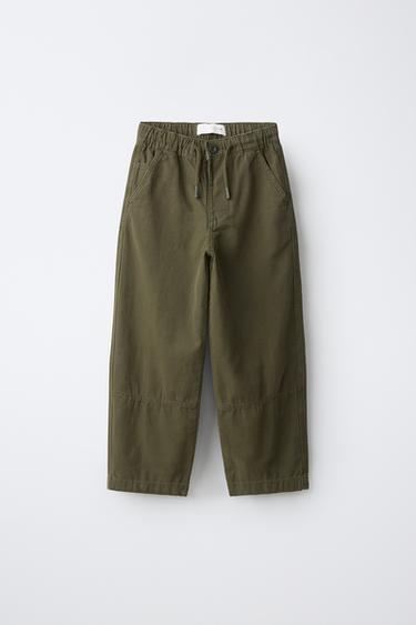 Zara VREĆASTE CANVAS PANTALONE – dark khaki