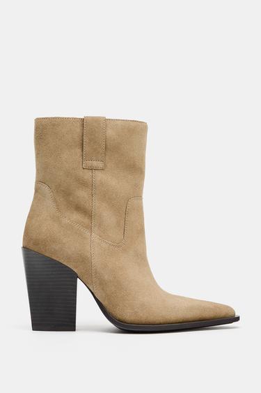 BOTÍN TACÓN PIEL - Marrón Arena de Zara - Imagen 0