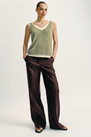 KNIT TOP WITH CONTRAST DETAILING - Khaki by Zara