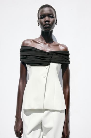 TOP BUSTIER EN MATIÈRES VARIÉES - Écru de Zara