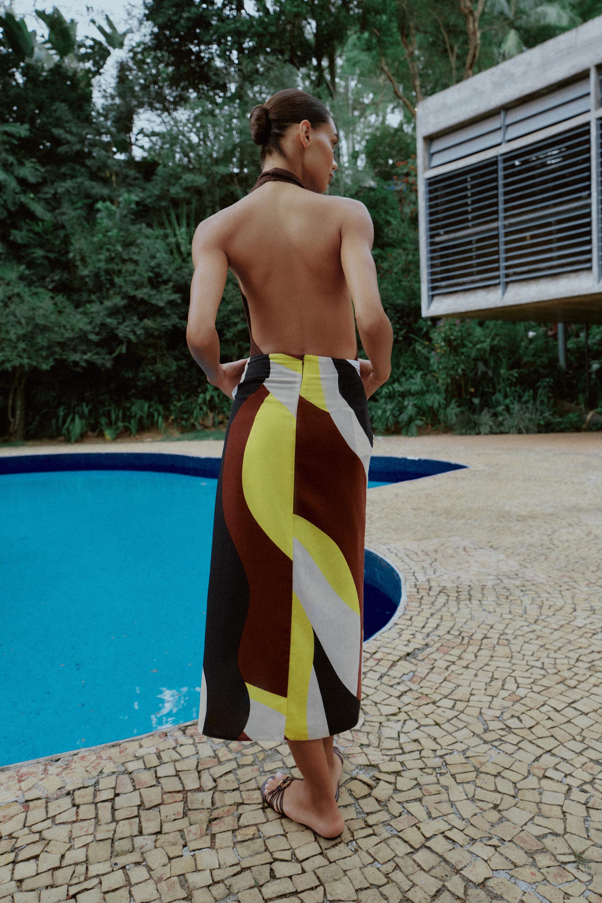 PRINTED PAREO MIDI SKIRT