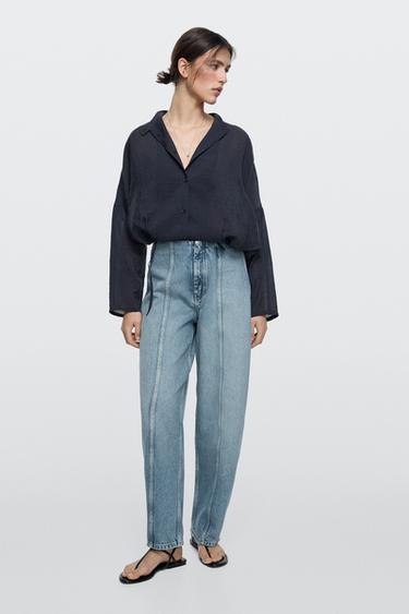Jean wide barrel fit coutures apparentes - Bleu d'eau de Zara