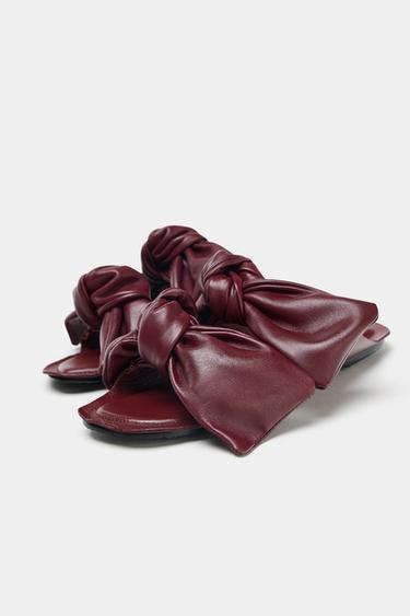 LEATHER BOW SANDALS - Burgundy Red by Zara - Image 2
