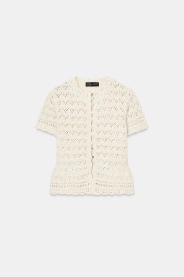 POINTELLE SHORT SLEEVE CARDIGAN - Ecru by Zara - Image 6