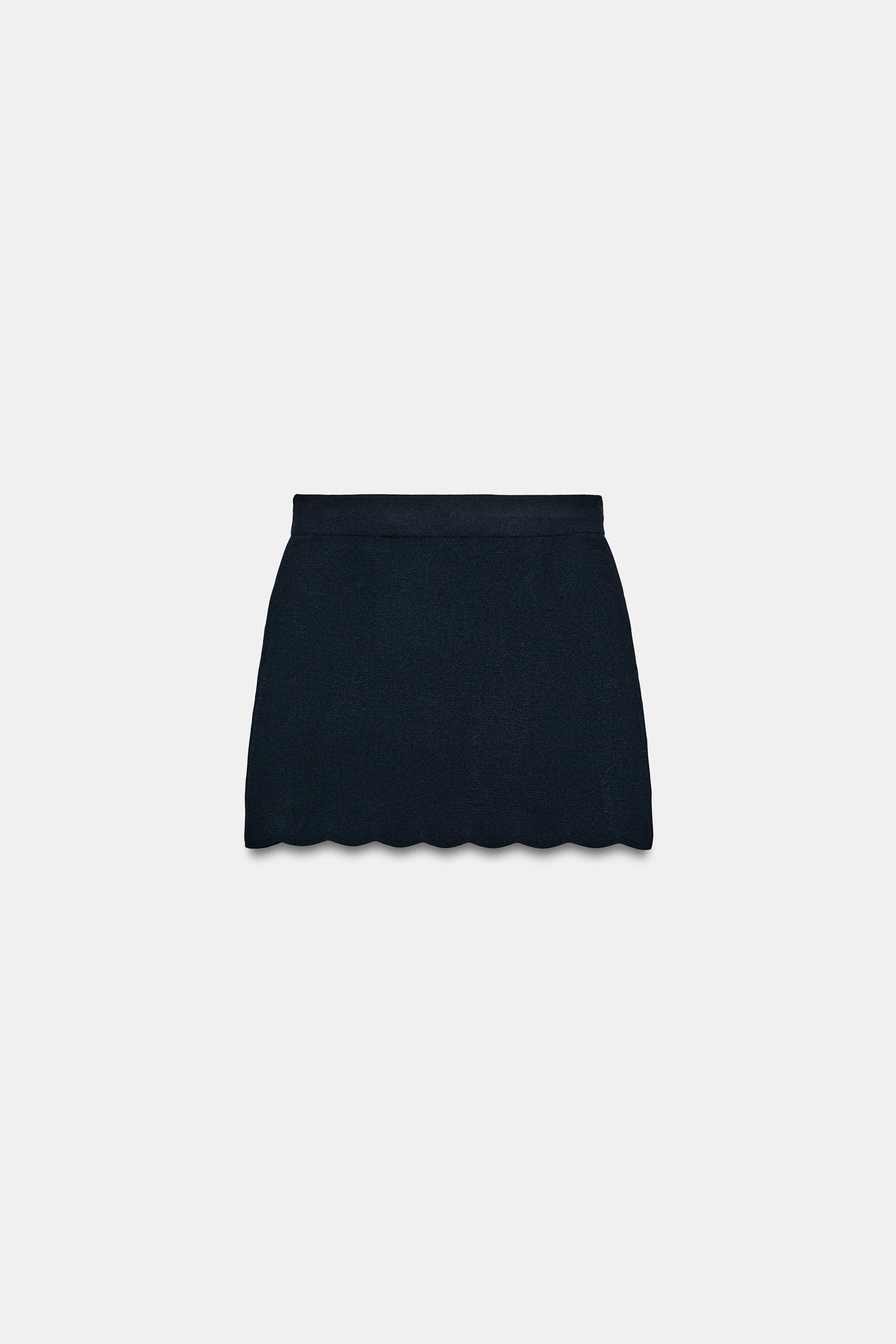 Женская юбка Zara Scalloped Knit Mini, цвет: Тёмно-синий — фото 9