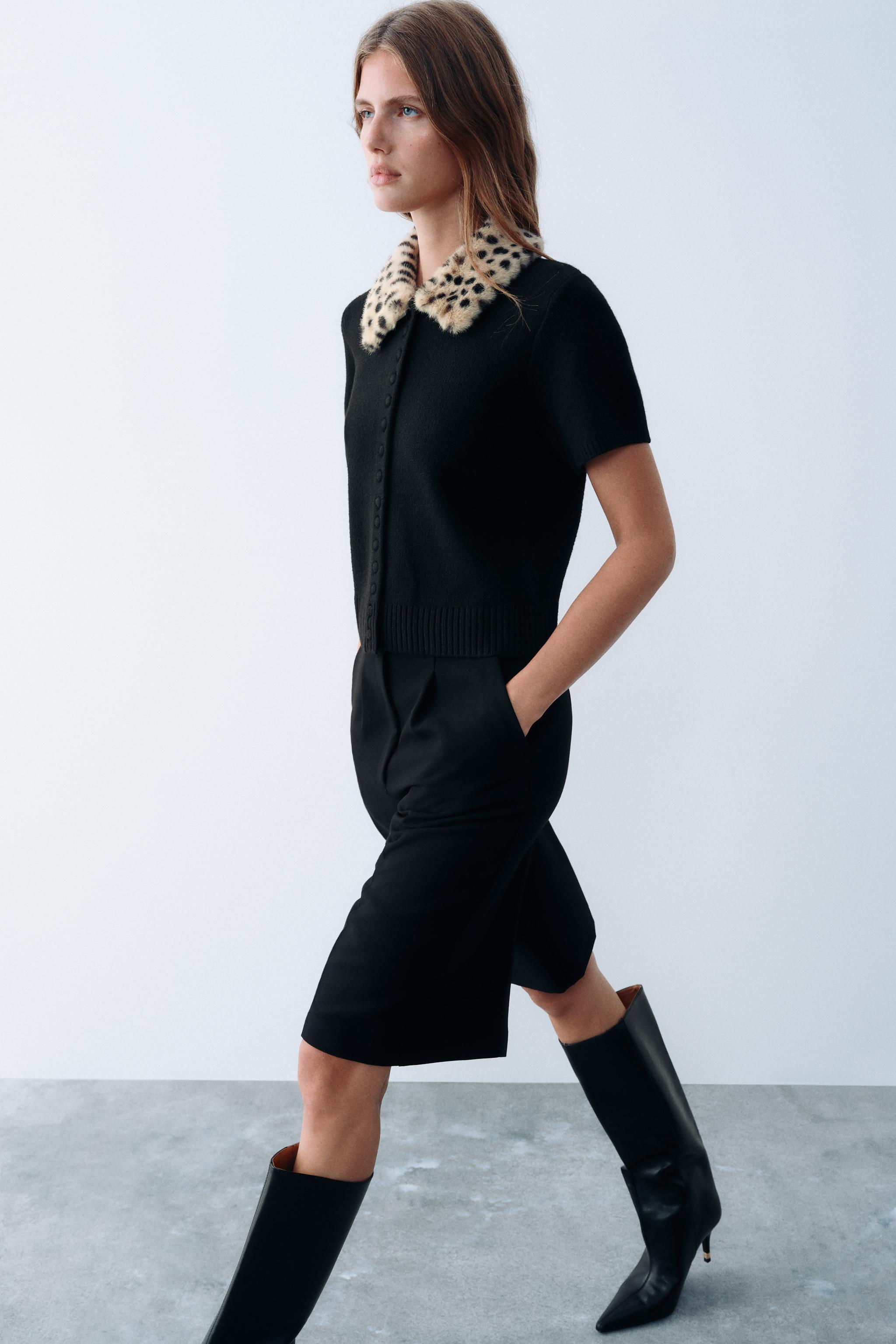 Zara ÇIKARILABİLİR SUNİ KÜRK YAKA TRİKO CEKET görsel 3