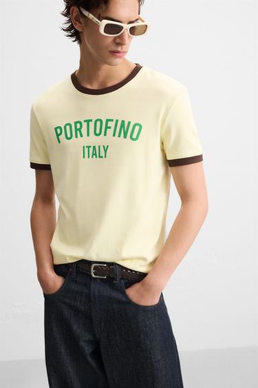 CAMISETA RIB CONTRASTE TEXTO - Amarillo pastel de Zara