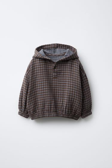 KARIERTES OVERSHIRT MIT KAPUZE - Braun von Zara - Bild 0